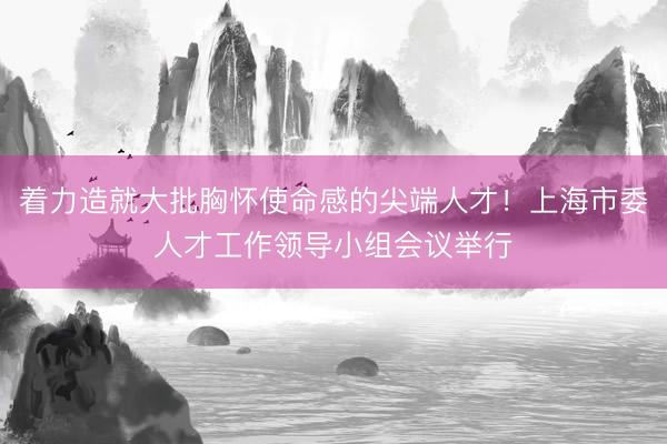 着力造就大批胸怀使命感的尖端人才！上海市委人才工作领导小组会议举行