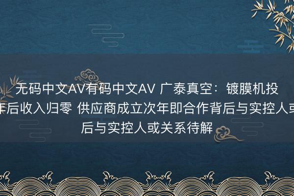 无码中文AV有码中文AV 广泰真空：镀膜机投入市场四年后收入归零 供应商成立次年即合作背后与实控人或关系待解