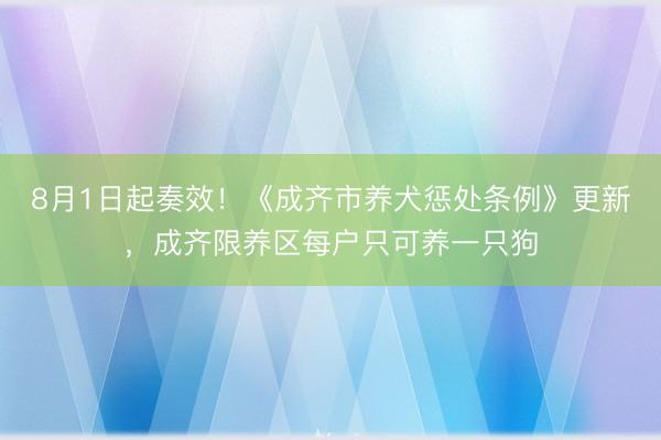 8月1日起奏效！《成齐市养犬惩处条例》更新，成齐限养区每户只可养一只狗