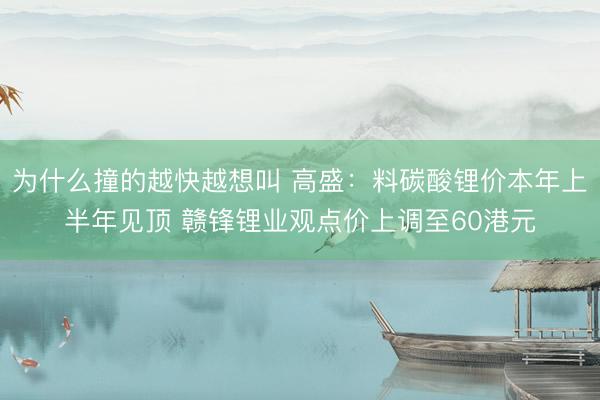为什么撞的越快越想叫 高盛：料碳酸锂价本年上半年见顶 赣锋锂业观点价上调至60港元