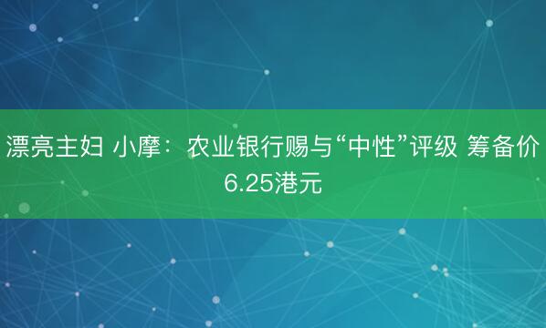 漂亮主妇 小摩：农业银行赐与“中性”评级 筹备价6.25港元
