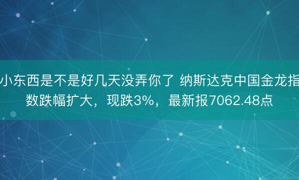 小东西是不是好几天没弄你了 纳斯达克中国金龙指数跌幅扩大,现跌3%,最新报7062.48点