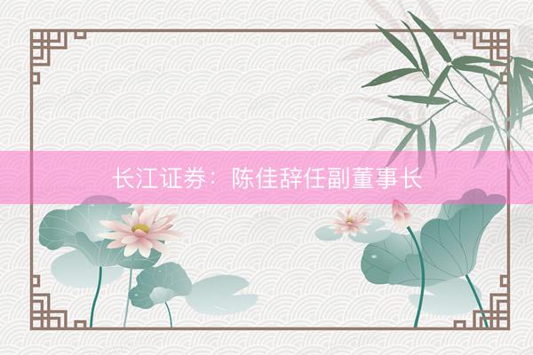 长江证券：陈佳辞任副董事长