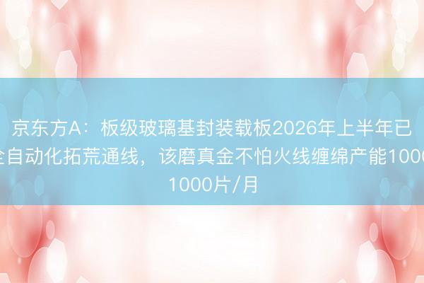 京东方A：板级玻璃基封装载板2026年上半年已终了全自动化拓荒通线，该磨真金不怕火线缠绵产能1000片/月